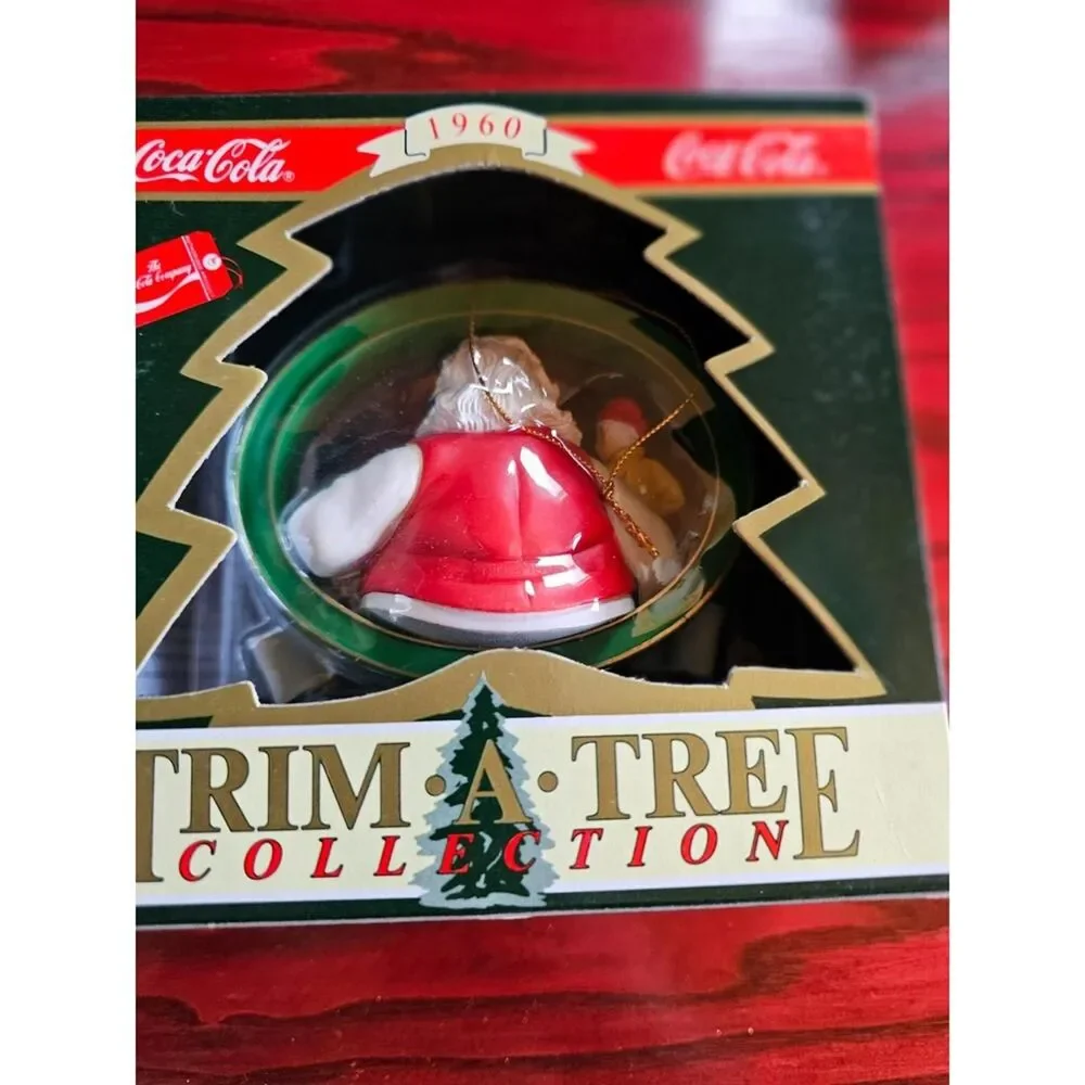 Coca Cola Trim A Tree Ornament 1990 1960 Santa Claus Gold Trim NIB